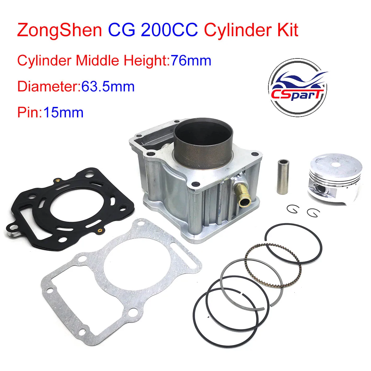 63.5mm Cylinder Piston Ring Gasket Kit Water 200CC Zongshen Shineray Bashan Taotao  Dirt Bike Pit  ATVs Quad