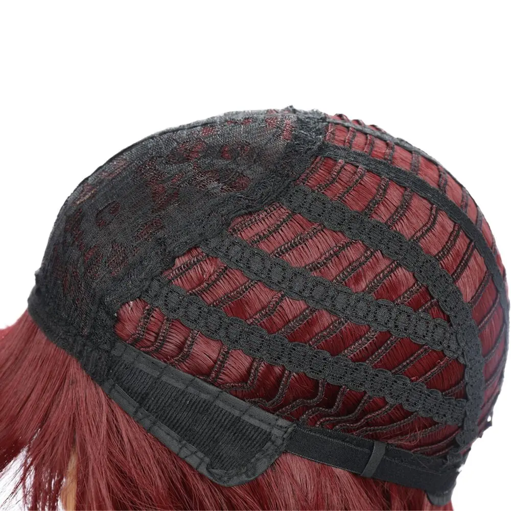 21 65-дюймовые винно-красные парики с челкой для женщин термостойкое волокно