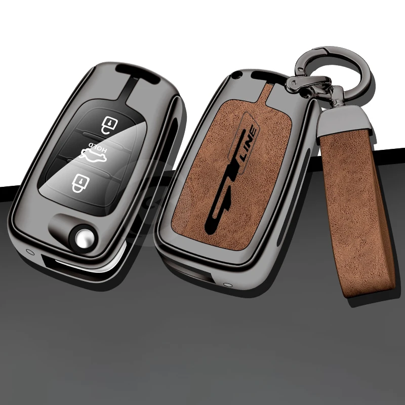 

Folding Metal Leather Car Key Case Full Cover For KIA GT Line For Stinger K5 Protector Keychain Fob Holder Keyring Accessories