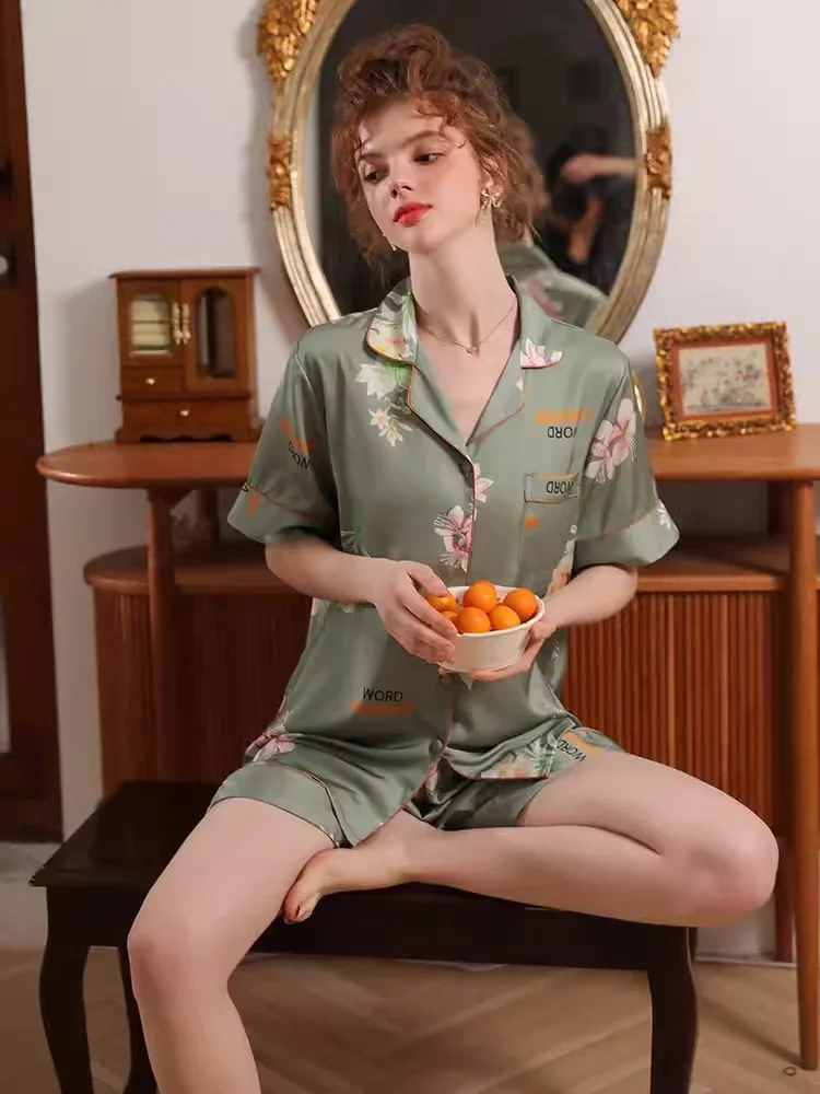 Пижама женская из чистого шелка атласная пижама на пуговицах одежда для сна