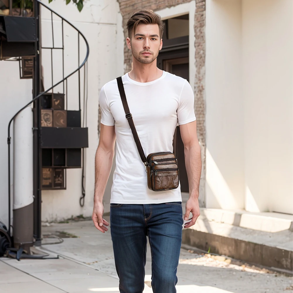 Винтажная коричневая черная кофейная сумка-мессенджер Nesitu 2024 из натуральной