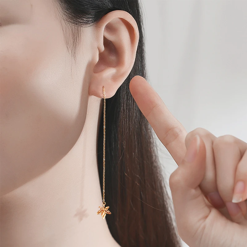 

18K Rose Gold Long Style Maple Fringe Earrings Authentic AU750 Earrings for Girlfriend