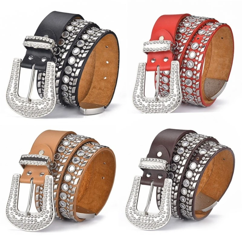 

Vintage Rhinestone Waist Belts for Women Wide Buckle Belt for Women Cowboy Cowgirl Strap Female Jeans Skirt Waistband
