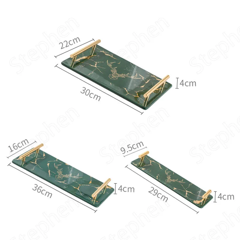 Golden Handle Ceramic Trays Decorative Nordic Modern Gold Marble Texture Home Bathroom Cosmetic Skin Care Products Storage Tray |