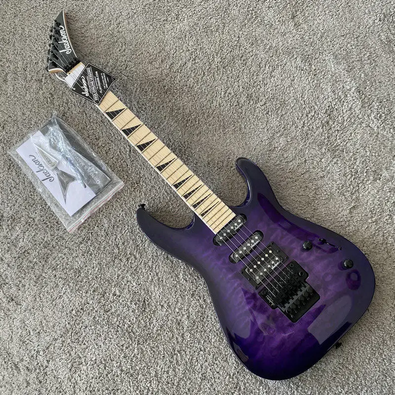 Фото Электрогитара Jackson JS34Q Dinky Arch Top, 24 лада, кленовый гриф, HSS, с рёхолистной декой, тремоло Floyd Rose, прозрачный фиолетовый цвет №1