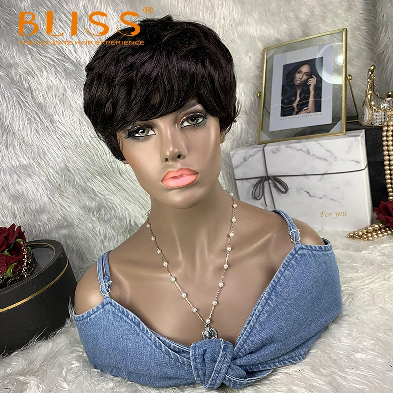 Парик Из прямых волос с коротким вырезом фея натуральные перуанские дешевые