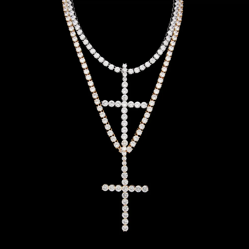 

Advanced Jewelry New Product European and American Hip Hop Super Dazzling Zircon Cross Pendant Trend RapperDJ Singer Necklace