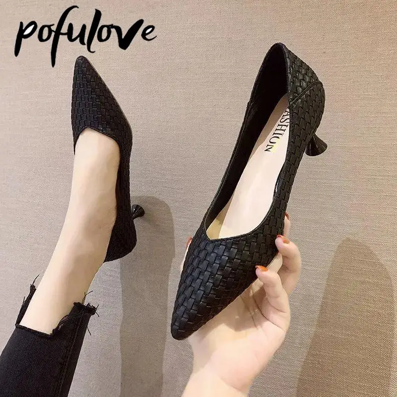 

Women Pumps Fashion Office Lady Mid Heels Shoes Woman Thin Heel Female Autumn Spring Work Shoes Pointed Single Shoes