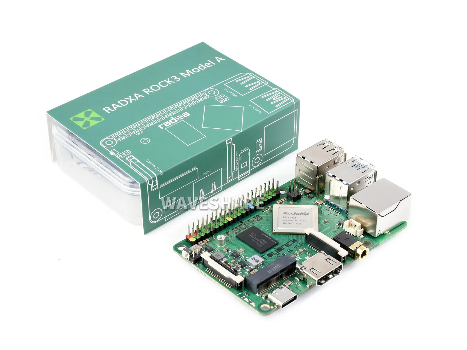 

RMA 2GB беспроводной ROCK3 модель А размер кредитной карты компьютер SBC на основе RK3568 опции для EMMC Cortex-A55