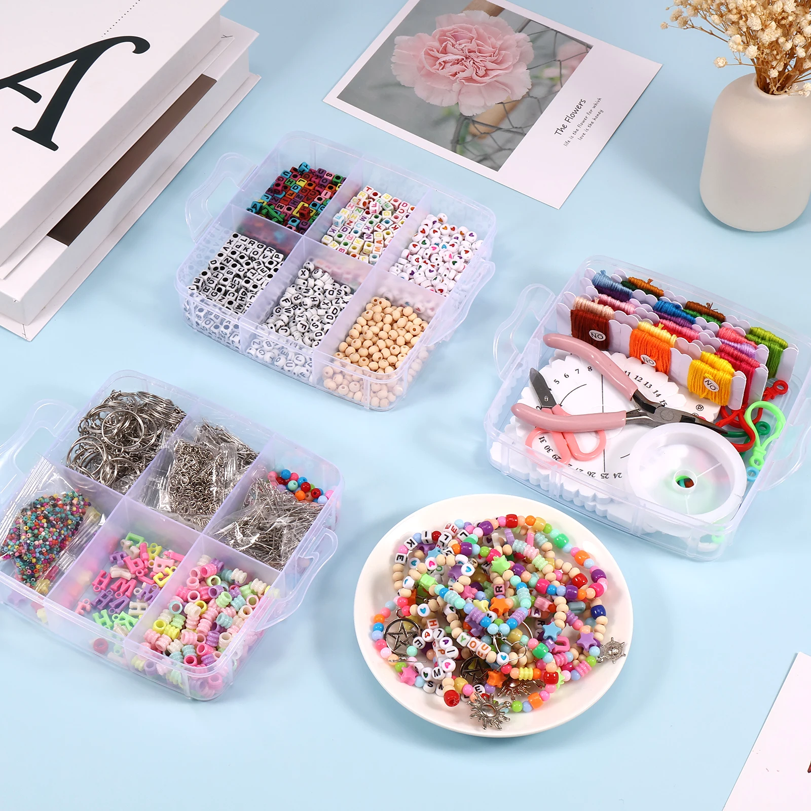 

4655Pcs Bracelet Making Kit DIY Jewellery Making Kit Colorful Beads Bracelet Necklace Making Kit with 24 Color Threads Pendants