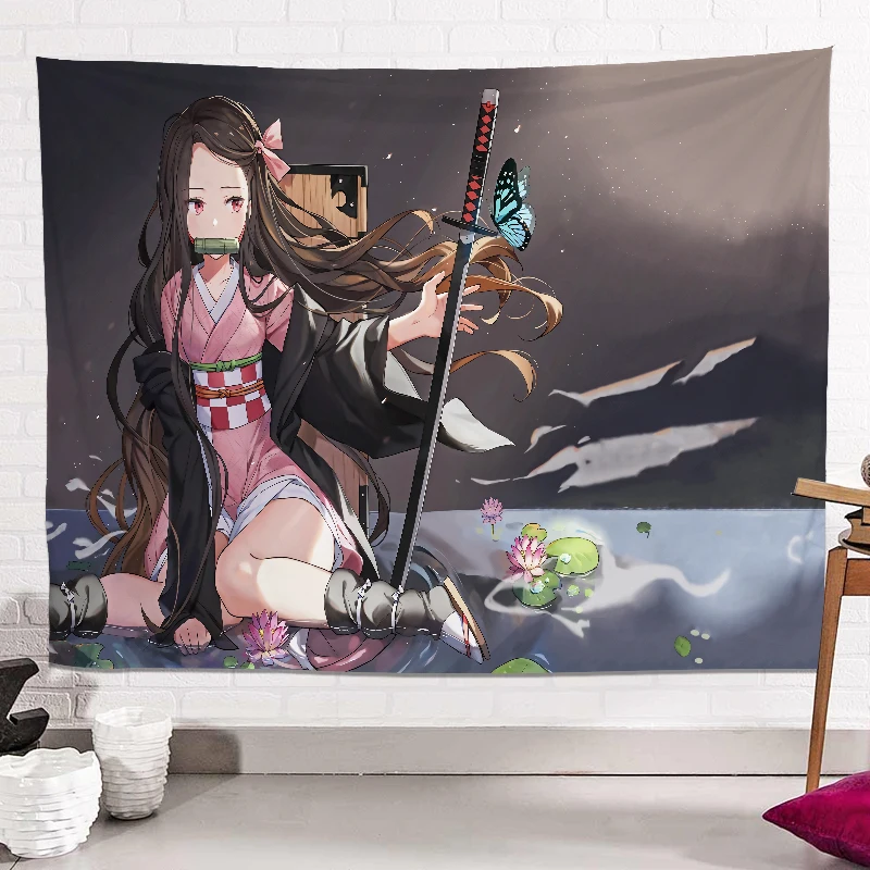 

Decoración Kawaii para habitación, tela colgante de Anime, Fondo de dormitorio, mesita de noche, tapiz de pared, decoración