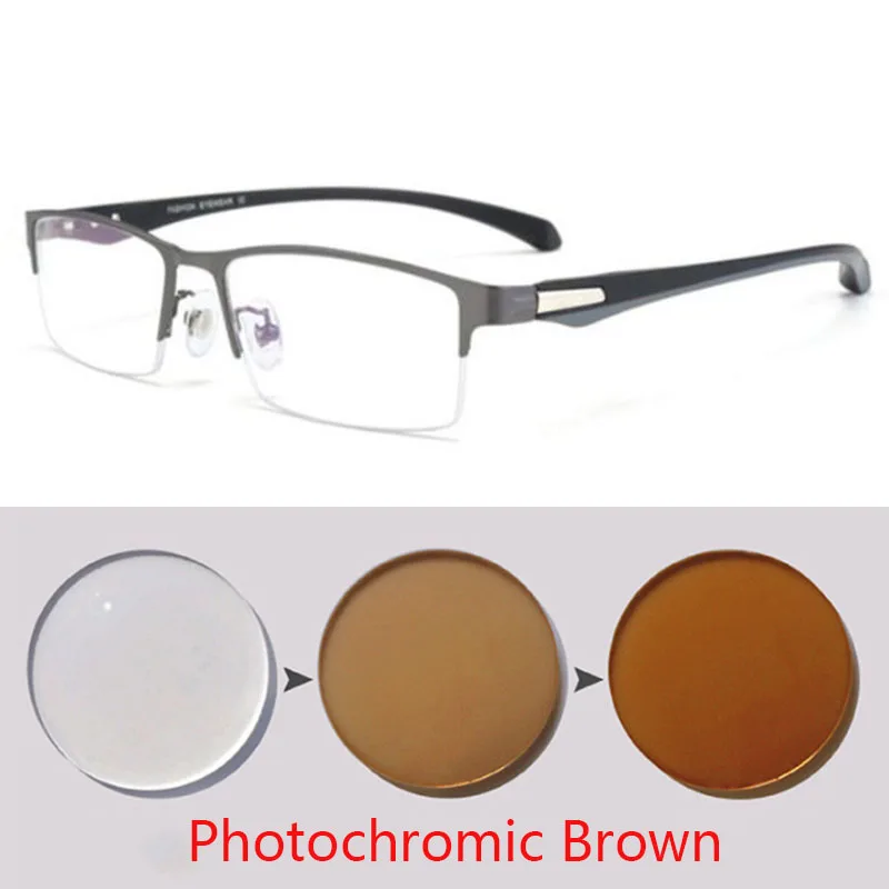 Photochromic Myopia Eyeglasses Men Chameleon Or Sun Prescription Glasses Women Half  Metal Frame -0.5 -0.75 -1.0 -2 To -6