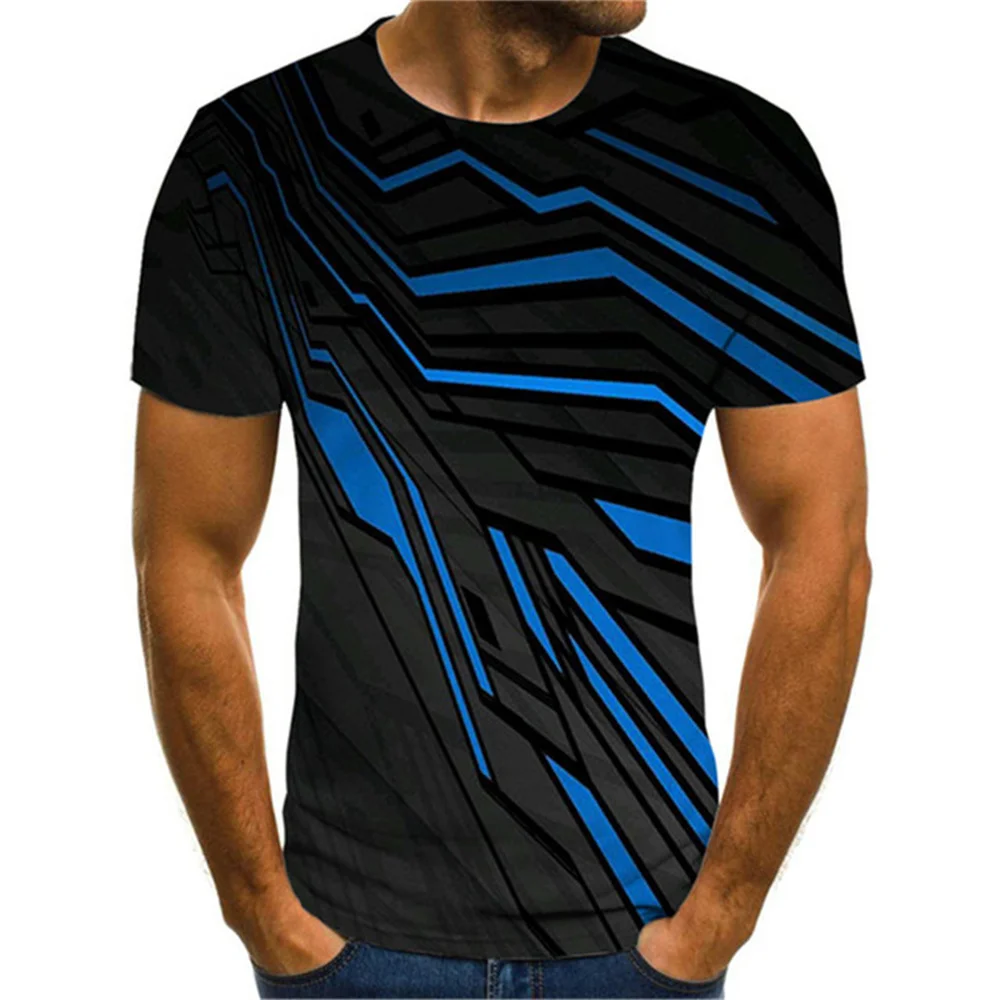 

Summer Trend Geometric Stripe Men's T-shirt Casual Loose 3D Printed Short Sleeve Fashion Crewneck Street Top Clothing