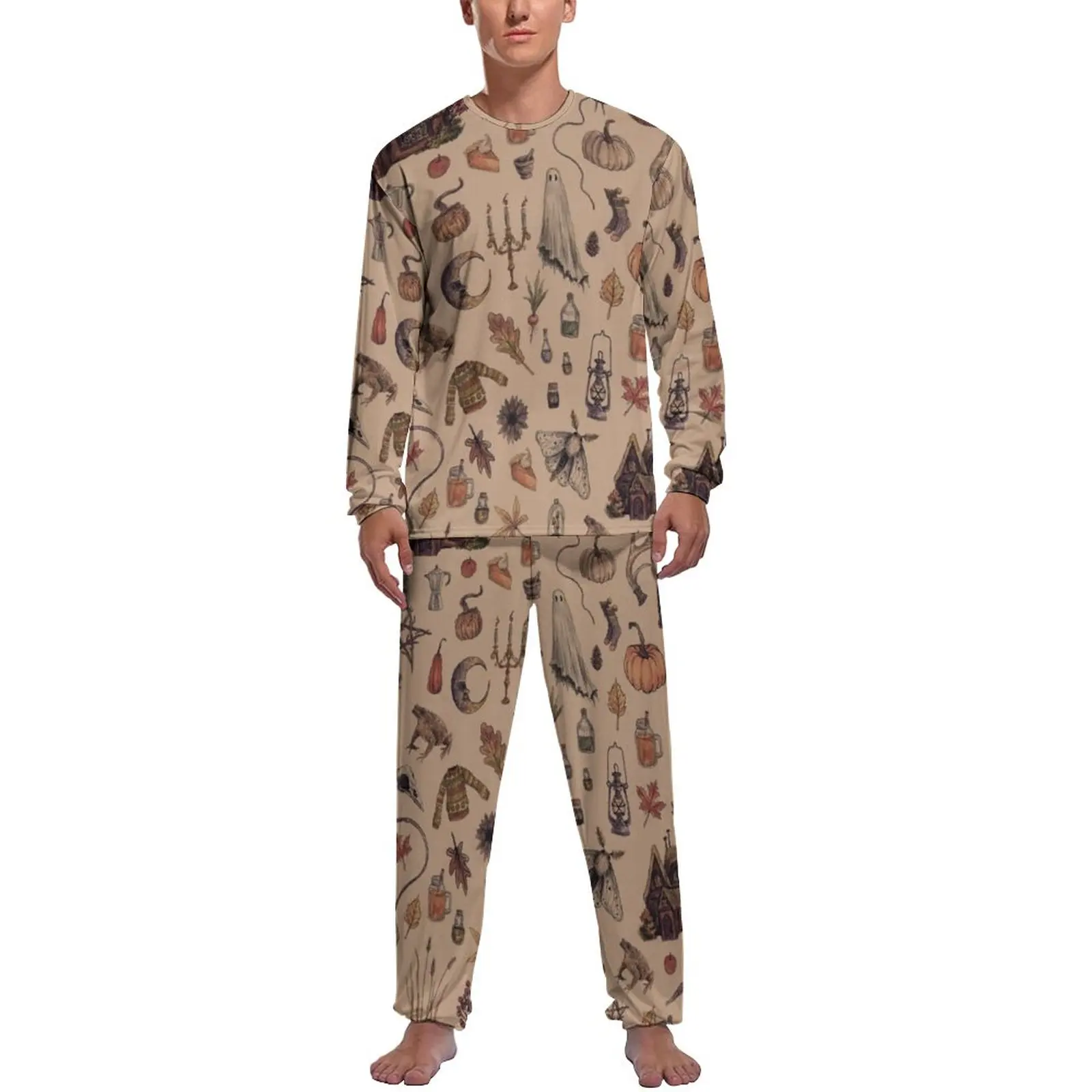 

Пижама на Хэллоуин, мужской жуткий страшный жуткий милый домашний костюм, осенний костюм с длинным рукавом, 2 предмета, повседневные пижамные комплекты с графическим рисунком