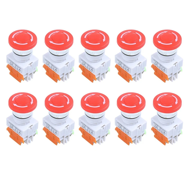 

10X Red Mushroom Cap 1NO 1NC DPST Emergency Stop Push Button Switch AC 660V 10A