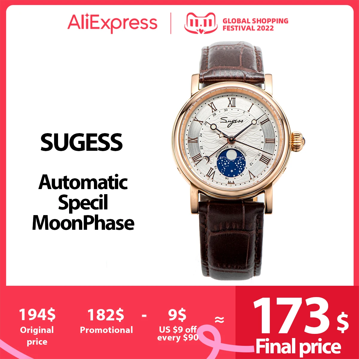 Скидка Часы мужские механические водонепроницаемые с сапфировым стеклом и датой