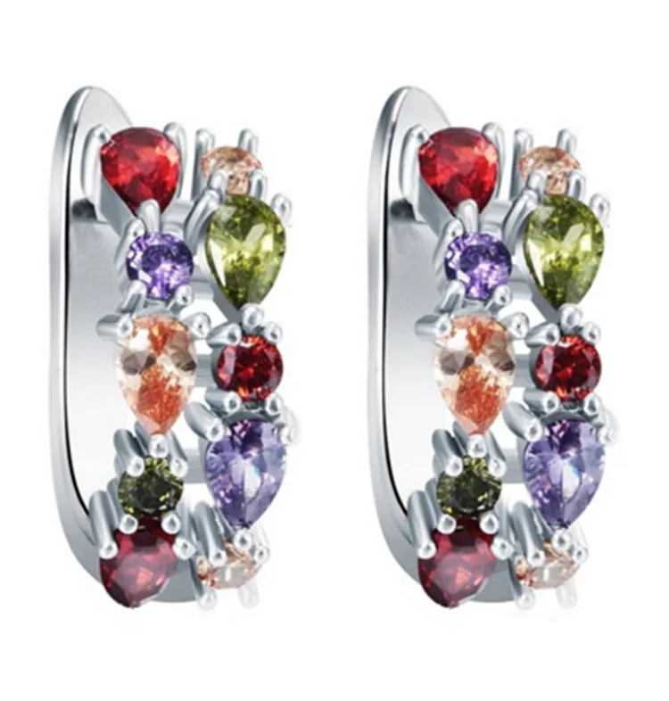 Light luxury fashion colorful gemstone earrings women simple  personality geometric ear hook 