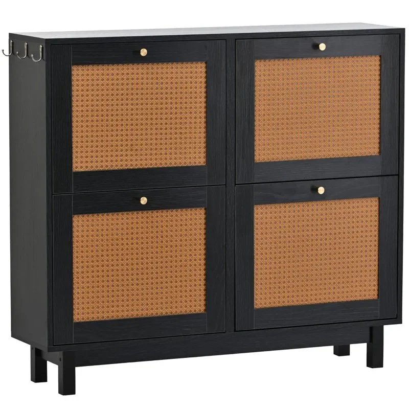 

Rattan 4-Tier Shoe Cabinet with Drawers - Black