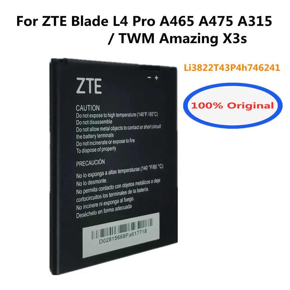 

100% Original 2200mAh Li3822T43P4h746241 Phone Battery For ZTE Blade L4 Pro A475 A465 A315 TWM, Amazing X3s Batteries Bateria