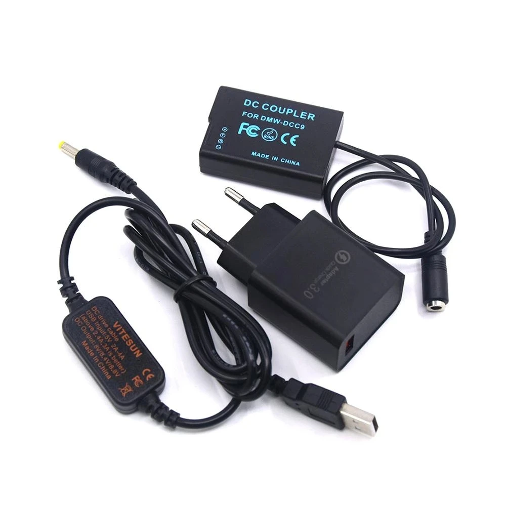 

QC3.0 USB Charger+USB Cable+DMW-DCC9 DMW-BLD10 BLD10E Dummy Battery For Panasonic DMC GX1 GF2 G3 G3K G3R G3T G3W G3EGK