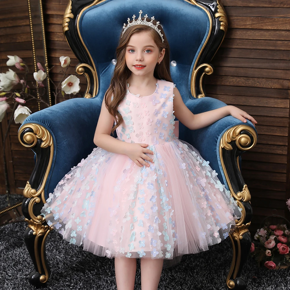 

Children's Exquisite Little Floral Blue CLothing Cute Girl Catwalk Show Birthday Party Dress Kid Princess Color Flower Customer