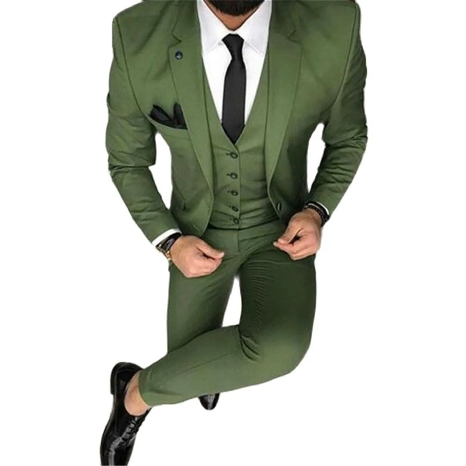 

2020 Latest Designs Green Men Suit Slim Fit Groomsmen Tuxedo Custom Made Fashion Prom Party Suits (Jacket+Pant+Vest)