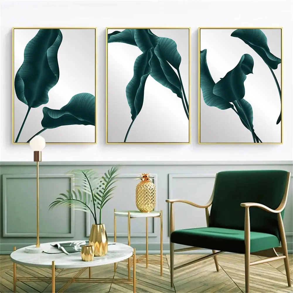 

Abstract Green Leaf Poster And Prints Leaves Plant Wall Art Abstract Canvas Painting Modern Pictures Living Room Home Decoration