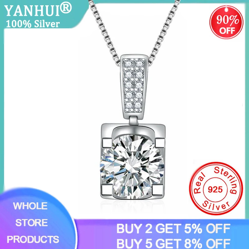 

YANHUI Luxury 1.25ct Zirconia Pendant Necklace Women Tibetan Silver Choker Statement Necklace With Box Chain DZ001