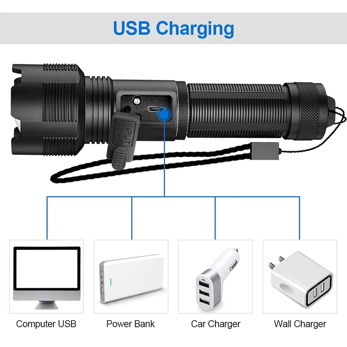 

1000LM Powerful Flashlight LED 16 CORE Waterproof IPX6 Zoom Torch 5Mode USB Rechargeable Lamp Use 18650/26650 Battery