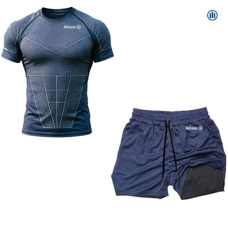 Фото Мужская летняя спортивная футболка Allianz Slim-Fitting, комплект с короткими рукавами, специально разработанный для бега и фитнес-тренировок. Комфо №4