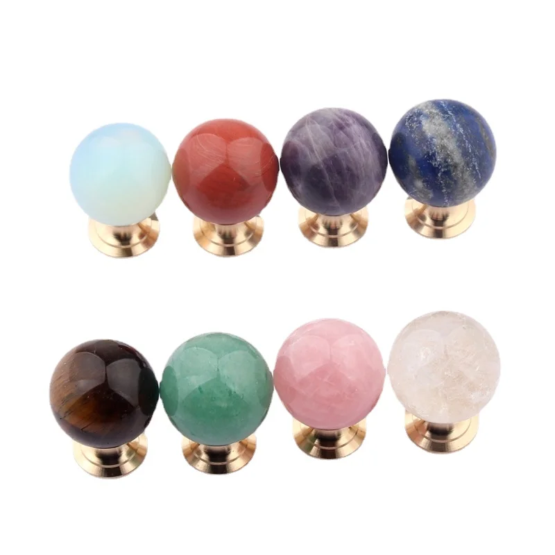 

Single Hole Simple Crystal Knob Wardrobe Door Knob Kitchen Handle Rough Stone Amethyst Halo Brass Drawer Handle 25mm