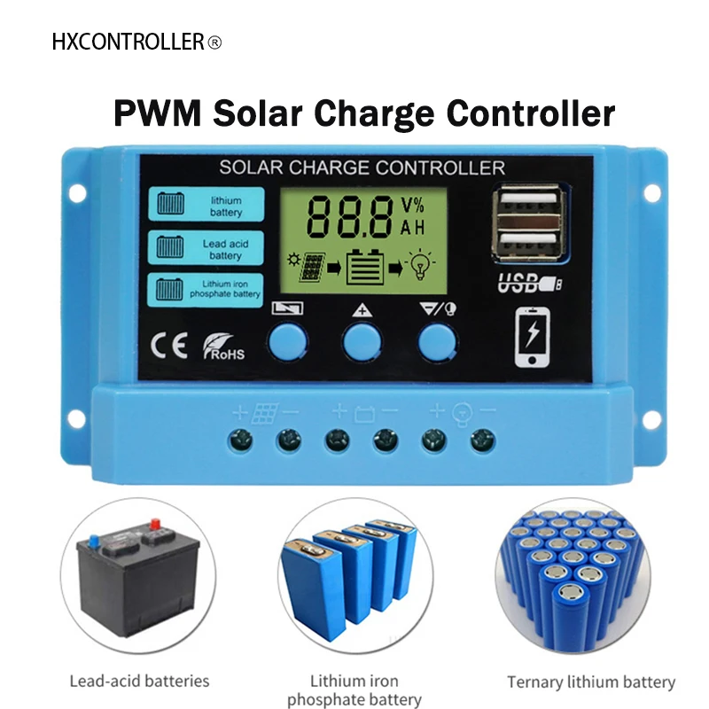 

PWM Solar Charge Controller 10A 20A 30A 12V 24V PV Regulator With LCD Display For 100W 200W 300W Solar Panel Controllers