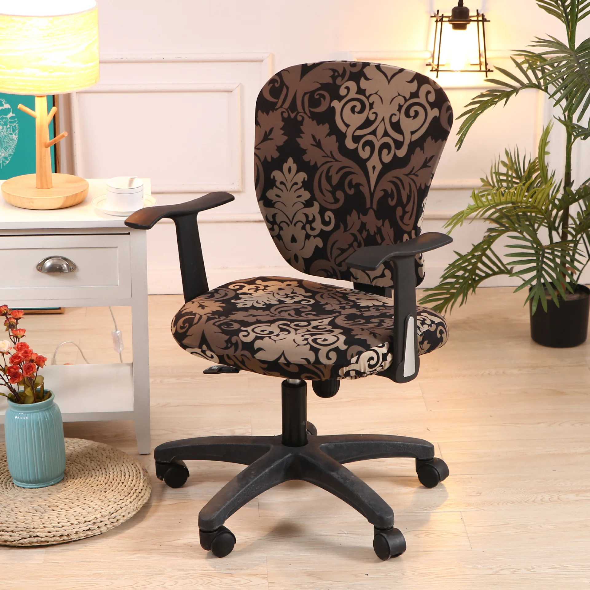 

Elastic Armchair Computer Chair Cover Stretch Spandex Office Chair Slipcover Geometric Print Split Seat Covers for Living Room