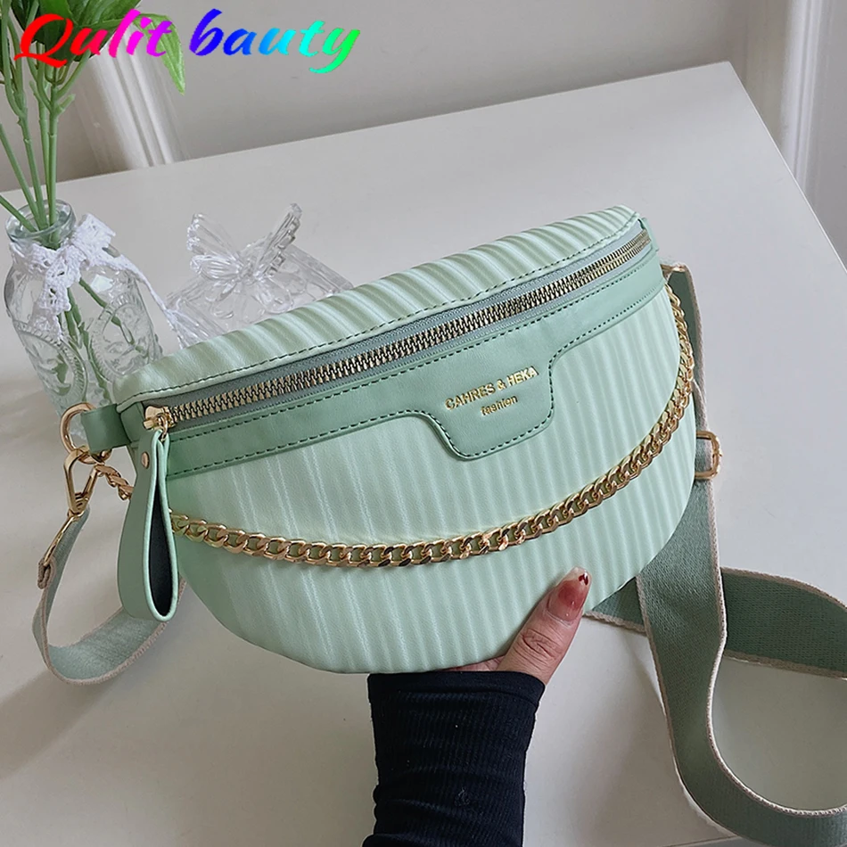 

Fashion Chain Fanny Pack Women'S Luxury Brand Chest Bag Small Female Saddle Bag Summer Pu Leather Ladies Shoulder Crossbody Bags