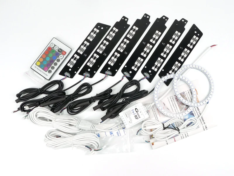 

Для Ford Mustang 2015 2016 2017 BT App RF с беспроводным многоцветным ультра ярким RGB светодиодным комплектом «ангельские глазки» Halo Rings DRL Boards