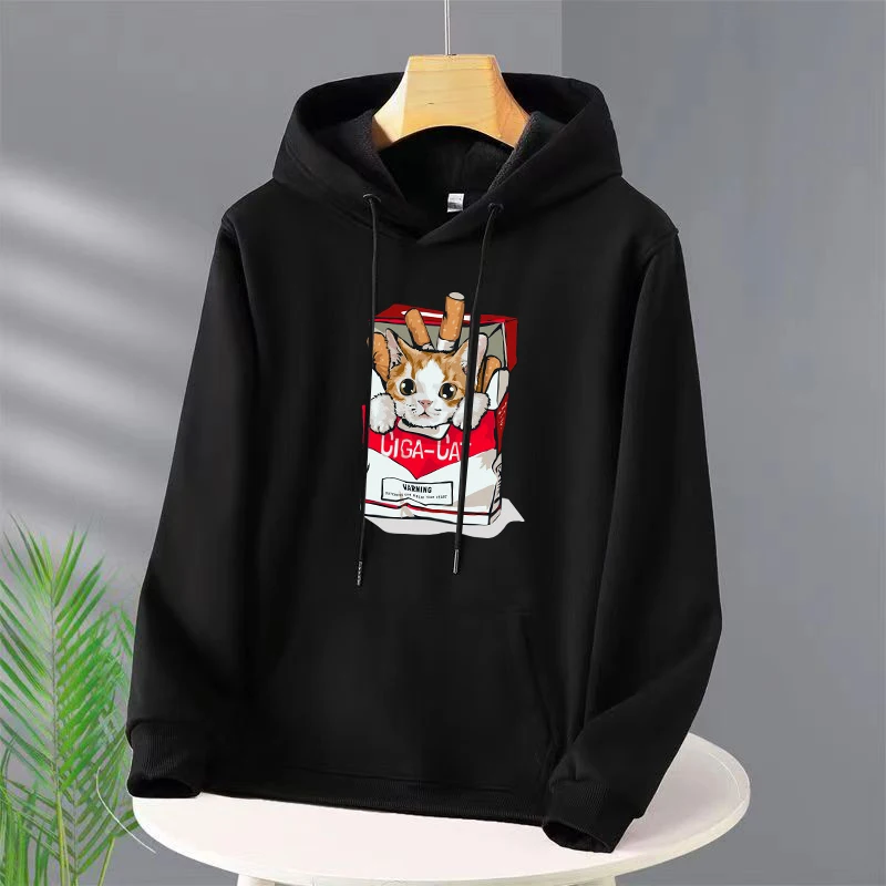 

(Premium hoodie)Hot Cigaret Cat Printed Women And Men Hoodies Loose Pullover Hooded Asian Size S-4XL
