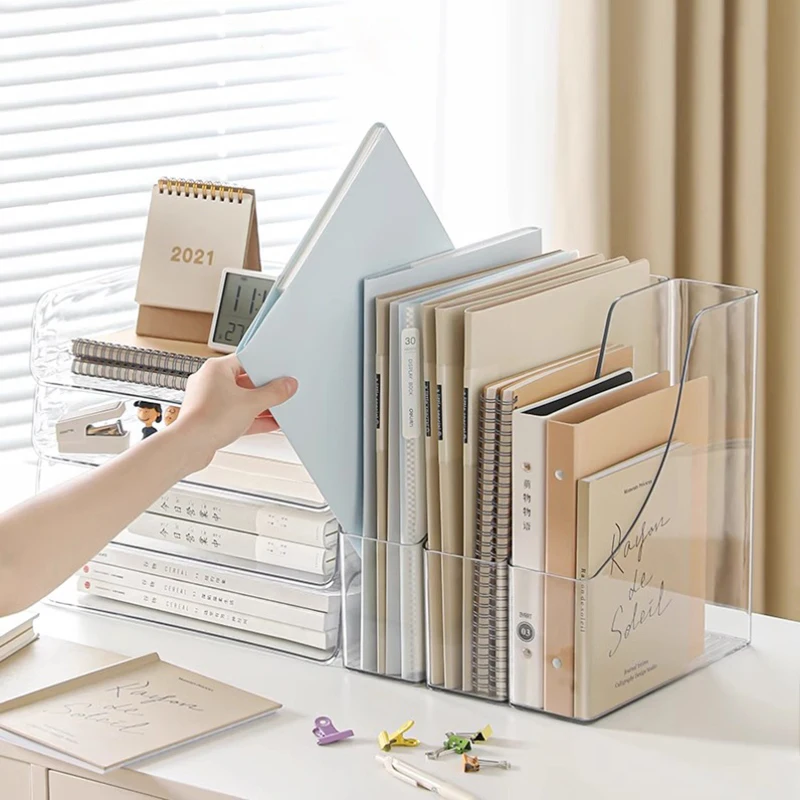 Минималистичный прозрачный пластиковый органайзер для журналов офисного стола