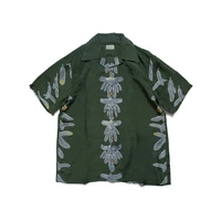 kapital japan style feather print antique summer retro hawaiian mens and womens short sleeved dark green loose shirt