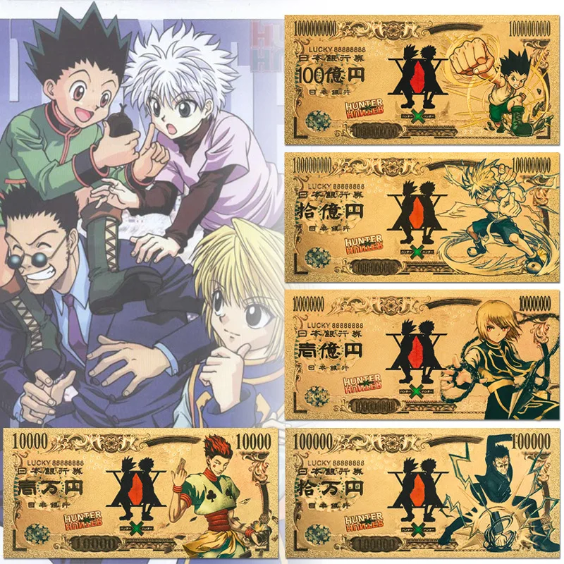 

Anime Hunter x Hunter cosplay Hisoka Kurapika Killua Zoldyck Gold Foil Commemorative Banknote
