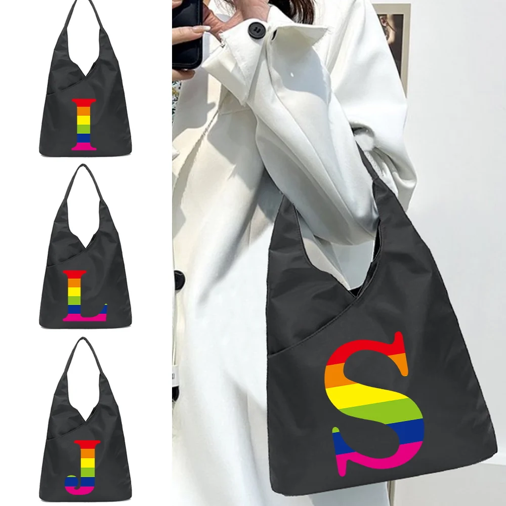 

Handbag for Women Tote Bag Soft Environmental Cosmetic Storage Rainbow Series Print Reusable Harajuku Style Small Sundries Packs