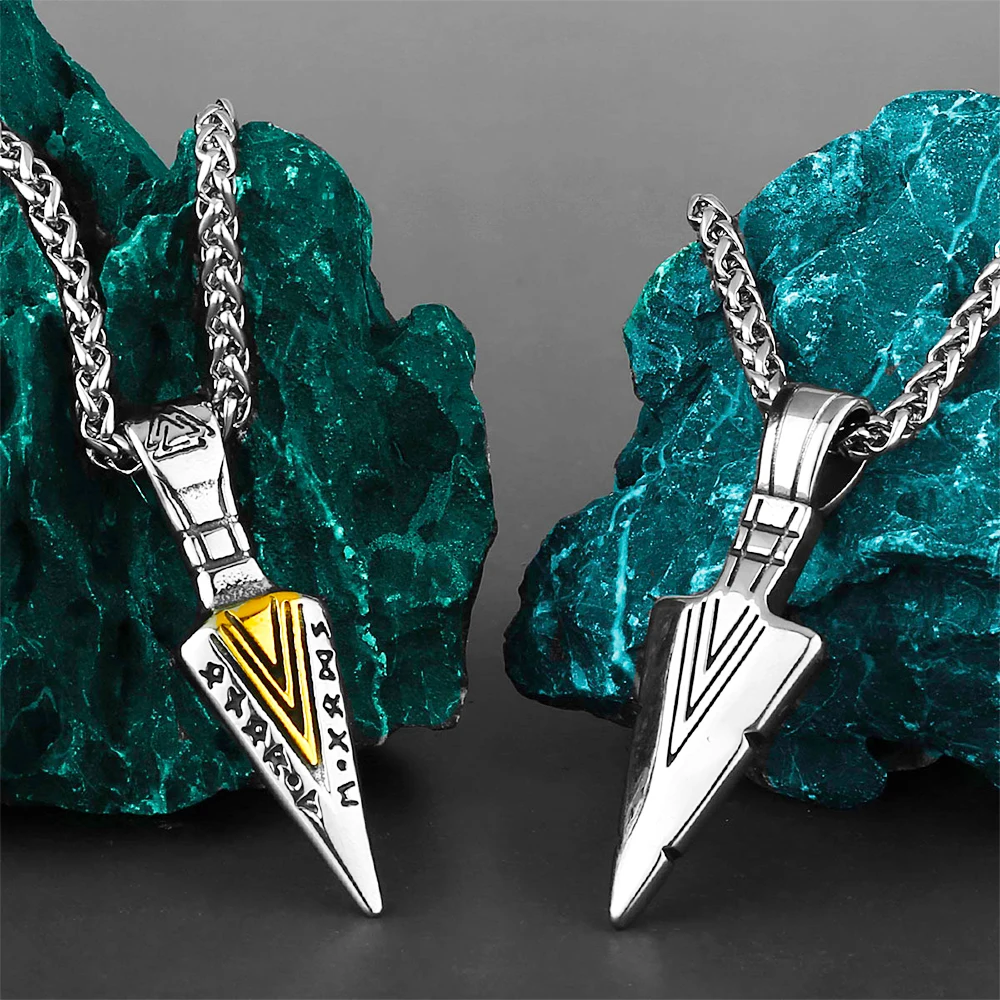 

316L Stainless Steel Viking Warrior Arrow Pendant Necklace Men Women Nordic Odin Viking Rune Necklace Amulet Jewelry Wholesale