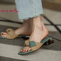 new patchwork bow tie flat muller shoes for women wearing flip flops microfiber leather breathable fashion shoes for women dress