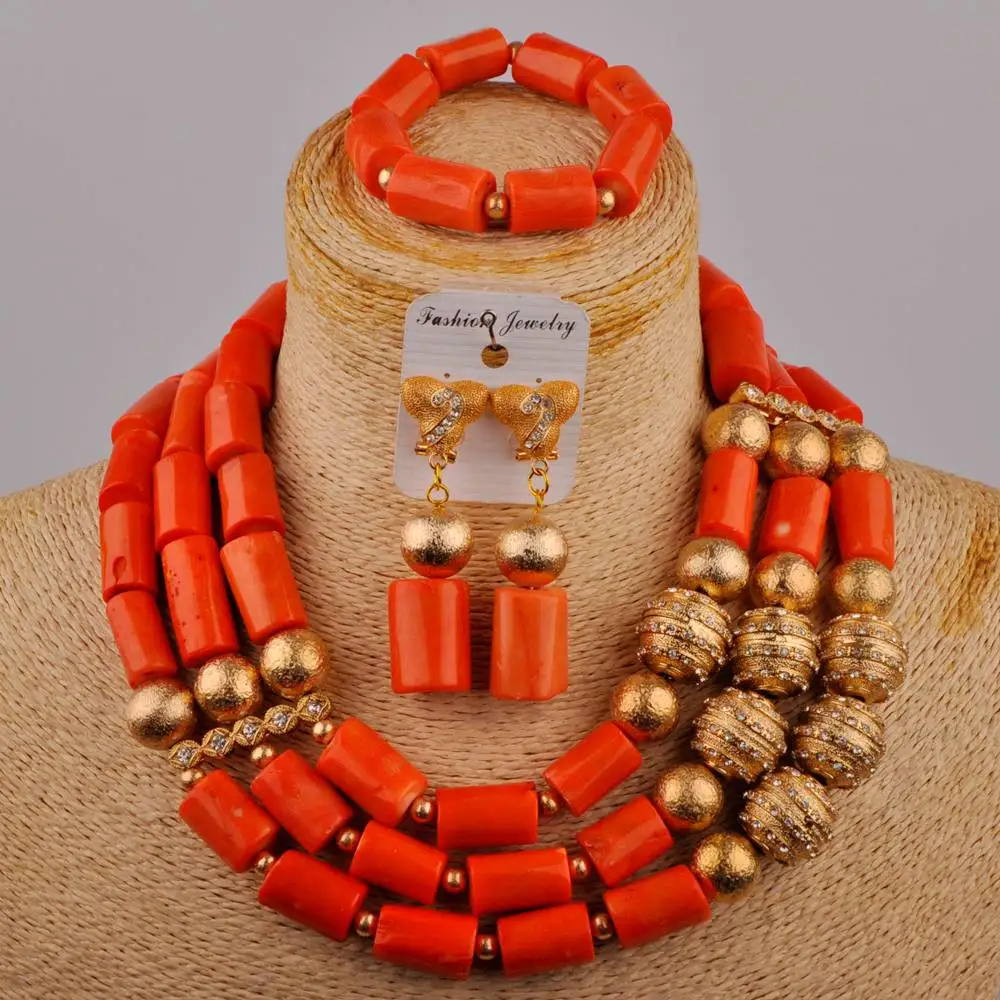 

Graceful Orange Nigerian Traditonal Wedding Coral Jewelry Set African Coral Beads Necklace Bridal Jewelry Sets
