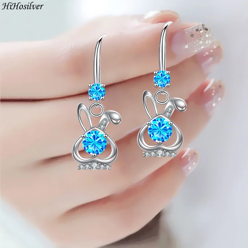 

HiHosilver 925 Silver Needle New Ladies Fashion High Quality Jewelry Crysal Zircon Cute Rabbit Drop Earrings HS0075
