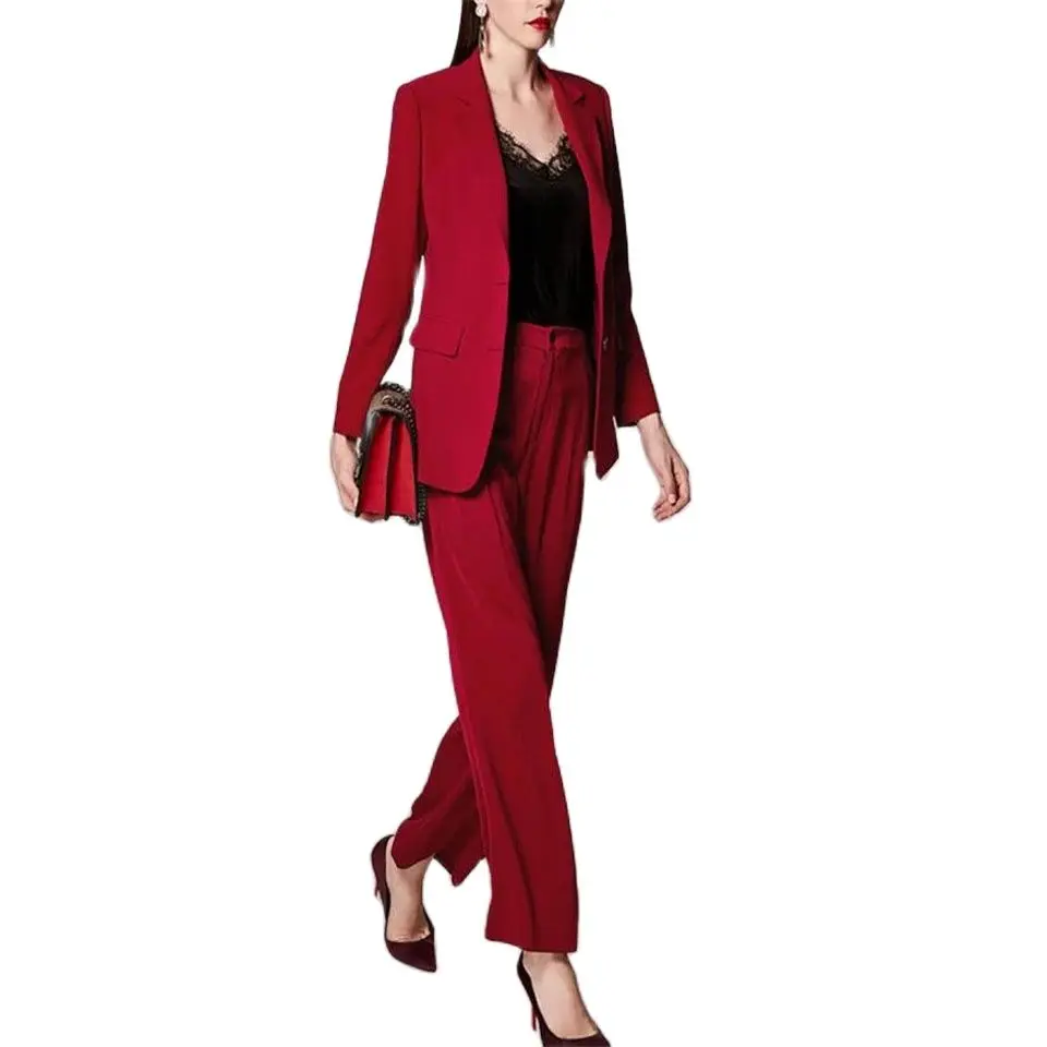 

Red Women Suits Ladies Pant Suits Jacket+Pants Women Business Suits Blazer Formal Office Uniform Style Female Trouser PantSuit