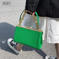 fashion handbag for women 2022 trendy metale clip handle solid leather clutch bag luxury crossbody bag female shoulder bags