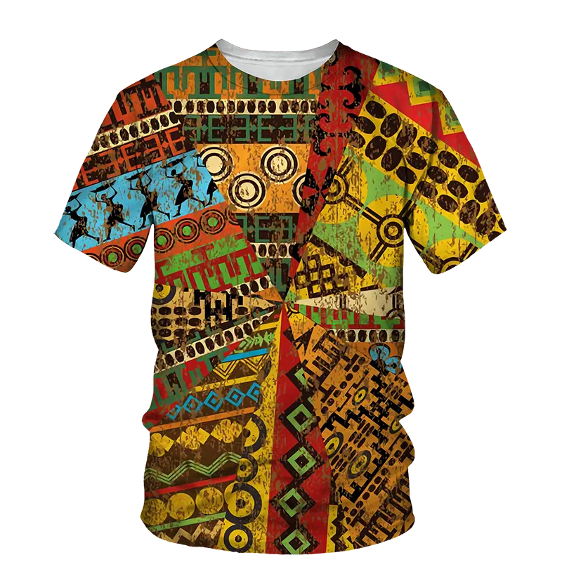 

African Folk Danskiy 3D Harajuku Ethnic Dress Men's And Women's Street Fashion Personality Hip Hop Crewneck Short Sleeve T-shirt