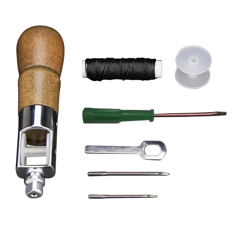 

7Pcs Leather Sewing Tools Craft DIY Stitching Kit with Hand Sewing Machine Waxed Thread Taper Needle for Leather Canvas