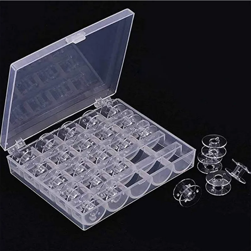 

25Pcs Clear Sewing Machine Bobbins Spools Empty Bobbins Spools With Plastic Storage Box For Home Sewing Accessories Tools