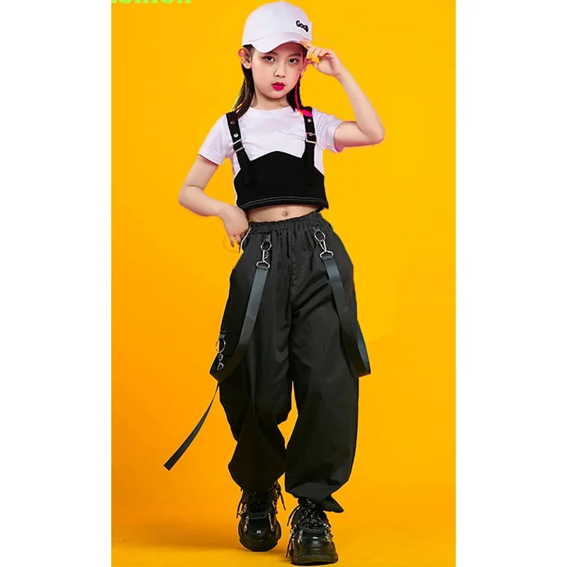 Детский уличный костюм джаза в стиле панк одежда хип-хоп для девочек короткий топ